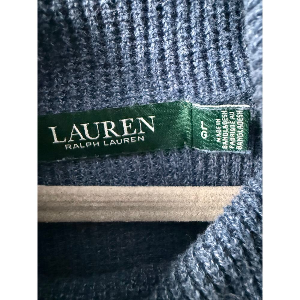 Lauren Ralph Lauren Blue Waffle Knit Sweater Cotton Mock Neck L Minimalist Cozy - Picture 4 of 5